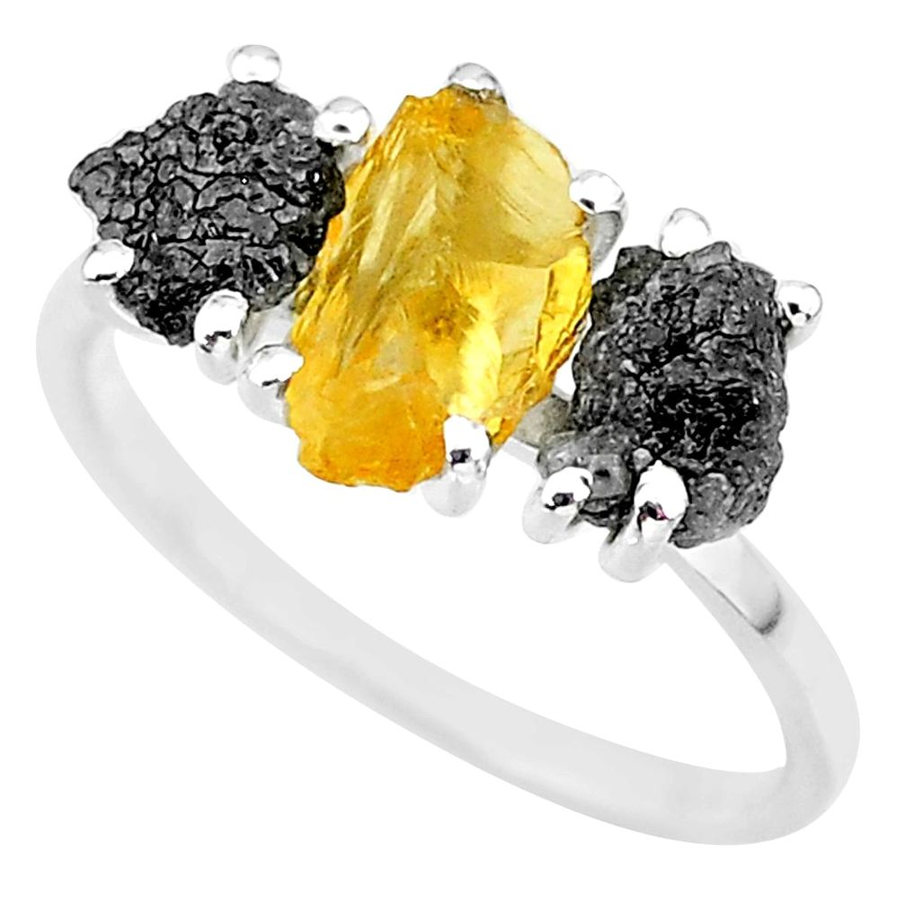 7.66cts natural diamond rough citrine rough fancy 925 silver ring size 9 r92189