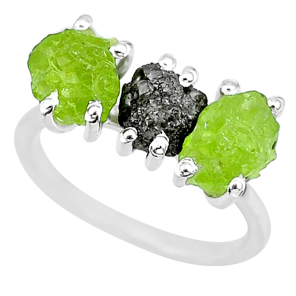 8.45cts natural diamond rough peridot raw 925 silver ring size 7 r92101