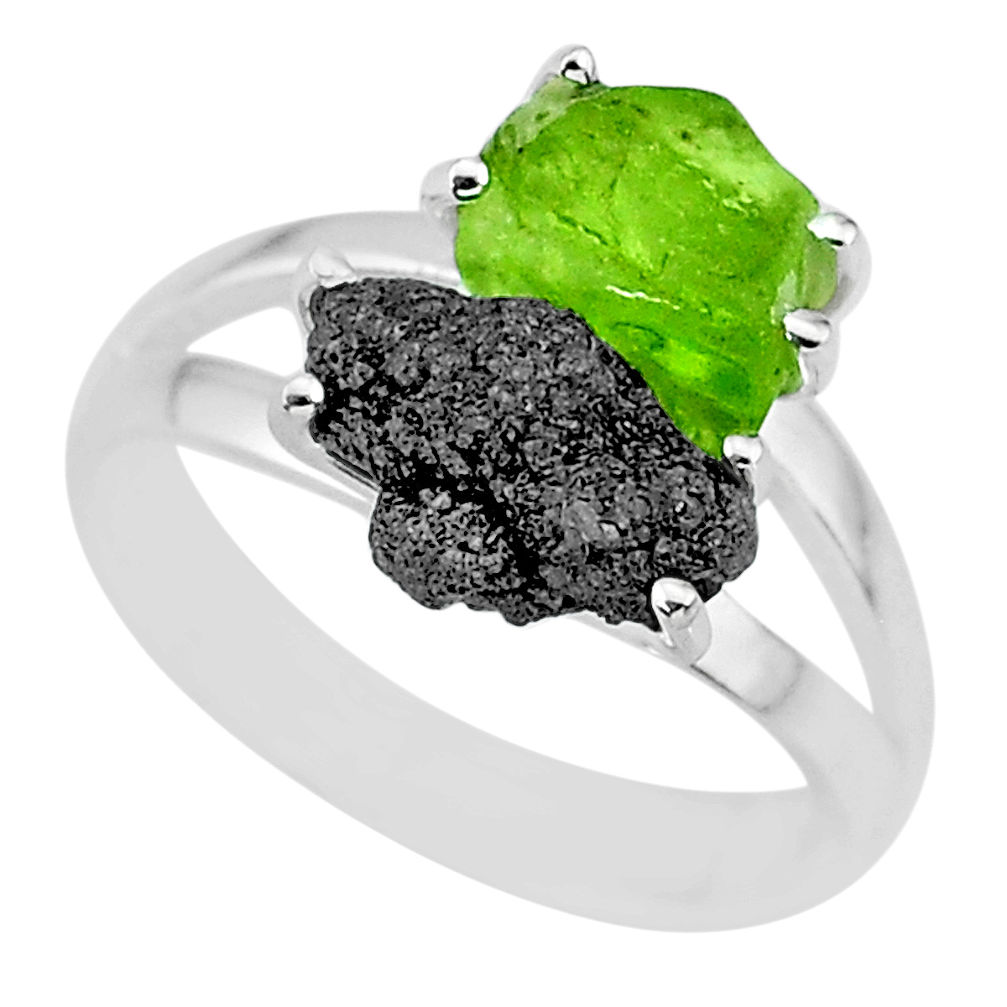 5.84cts natural diamond rough peridot rough 925 silver ring size 7 r92295