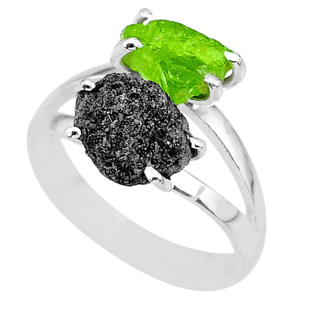 6.95cts natural diamond rough peridot rough 925 silver ring size 9 r92226