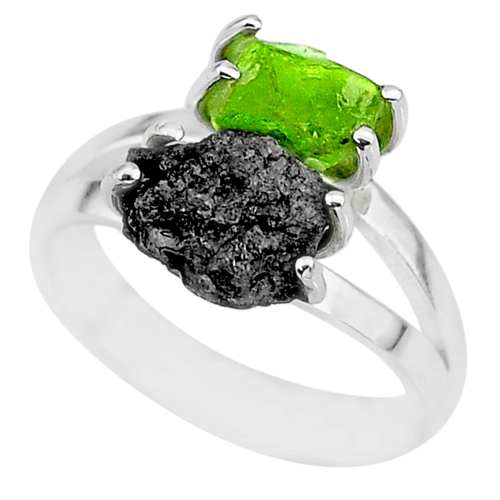 6.72cts natural diamond rough peridot rough fancy 925 silver ring size 7 r92206