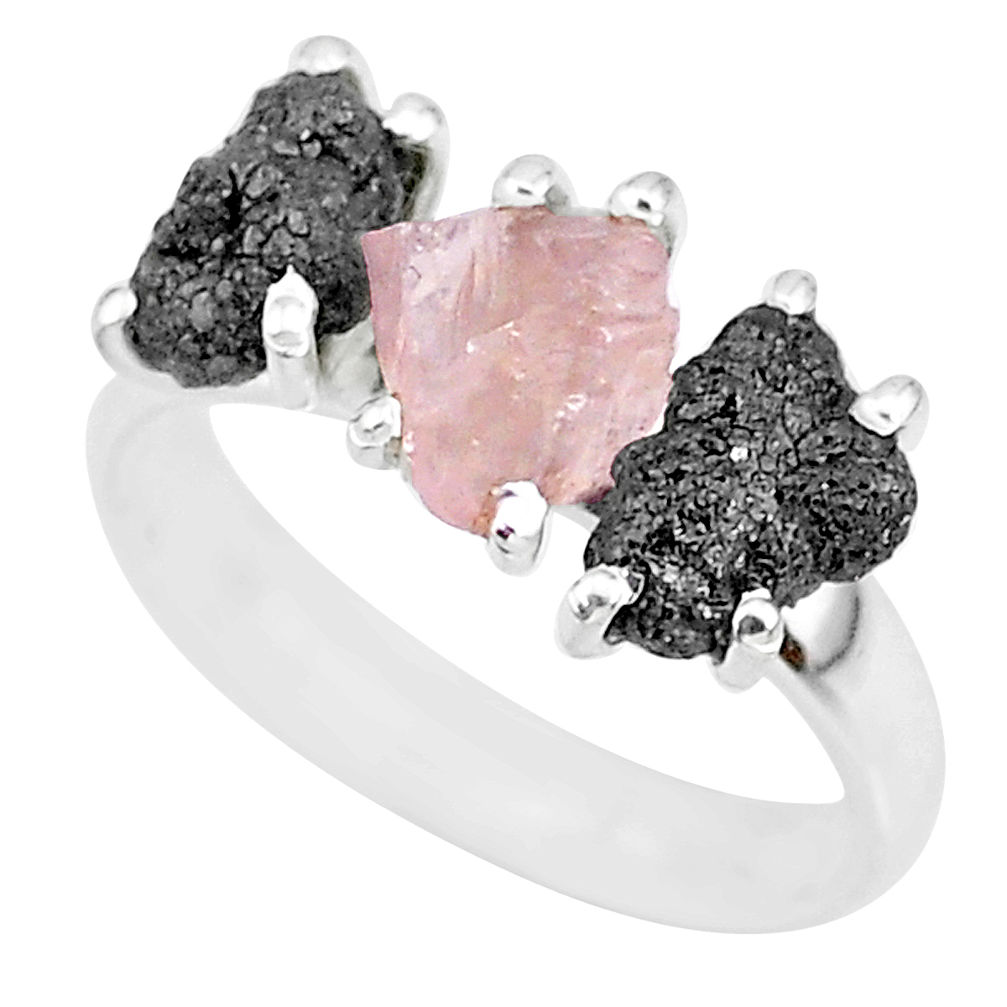8.03cts natural diamond rough rose quartz raw 925 silver ring size 7 r92131