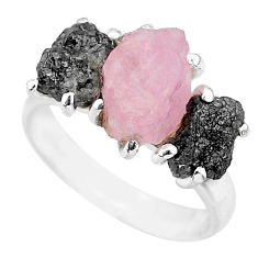Clearance Sale- 9.83cts natural diamond rough rose quartz rough 925 silver ring size 7 r92158