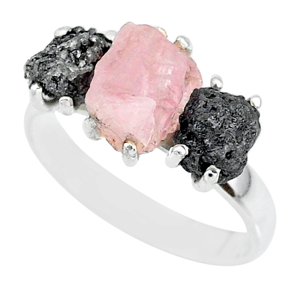 8.84cts natural diamond rough rose quartz rough 925 silver ring size 8 r92162