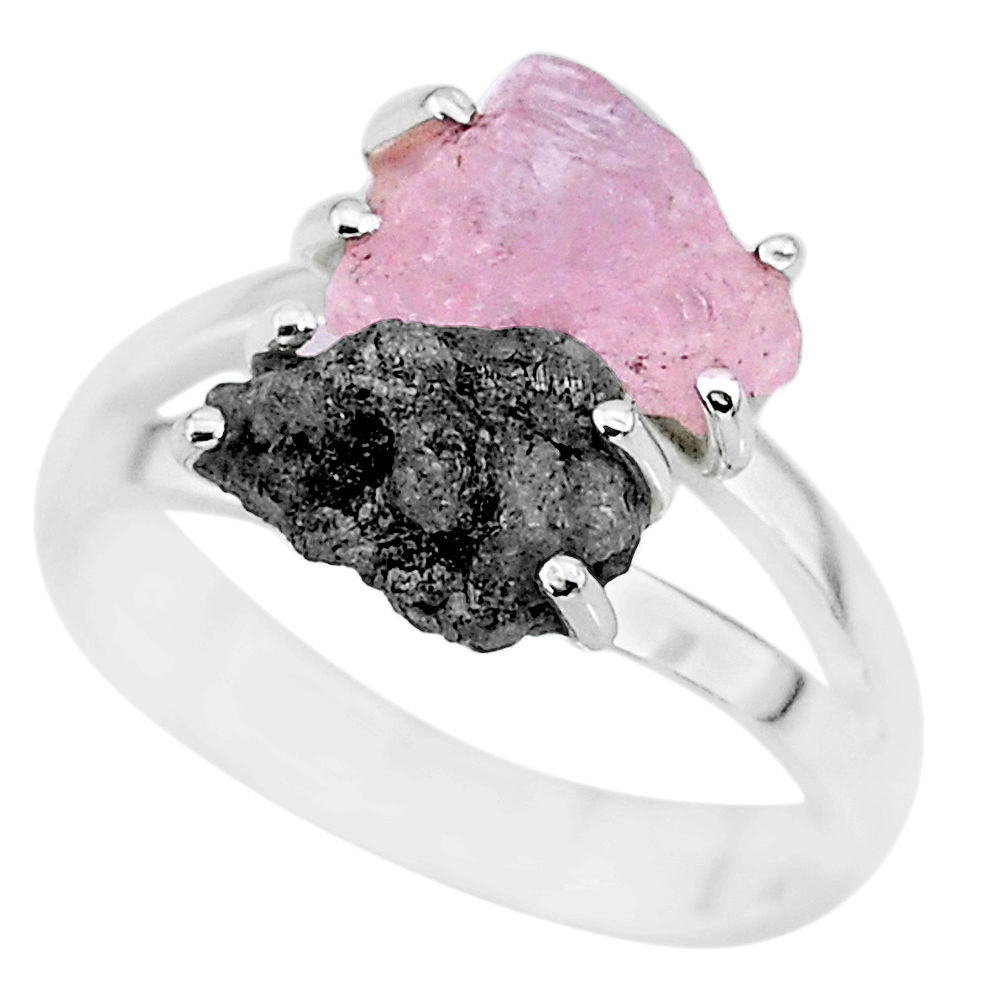 6.38cts natural diamond rough rose quartz rough 925 silver ring size 8 r92216