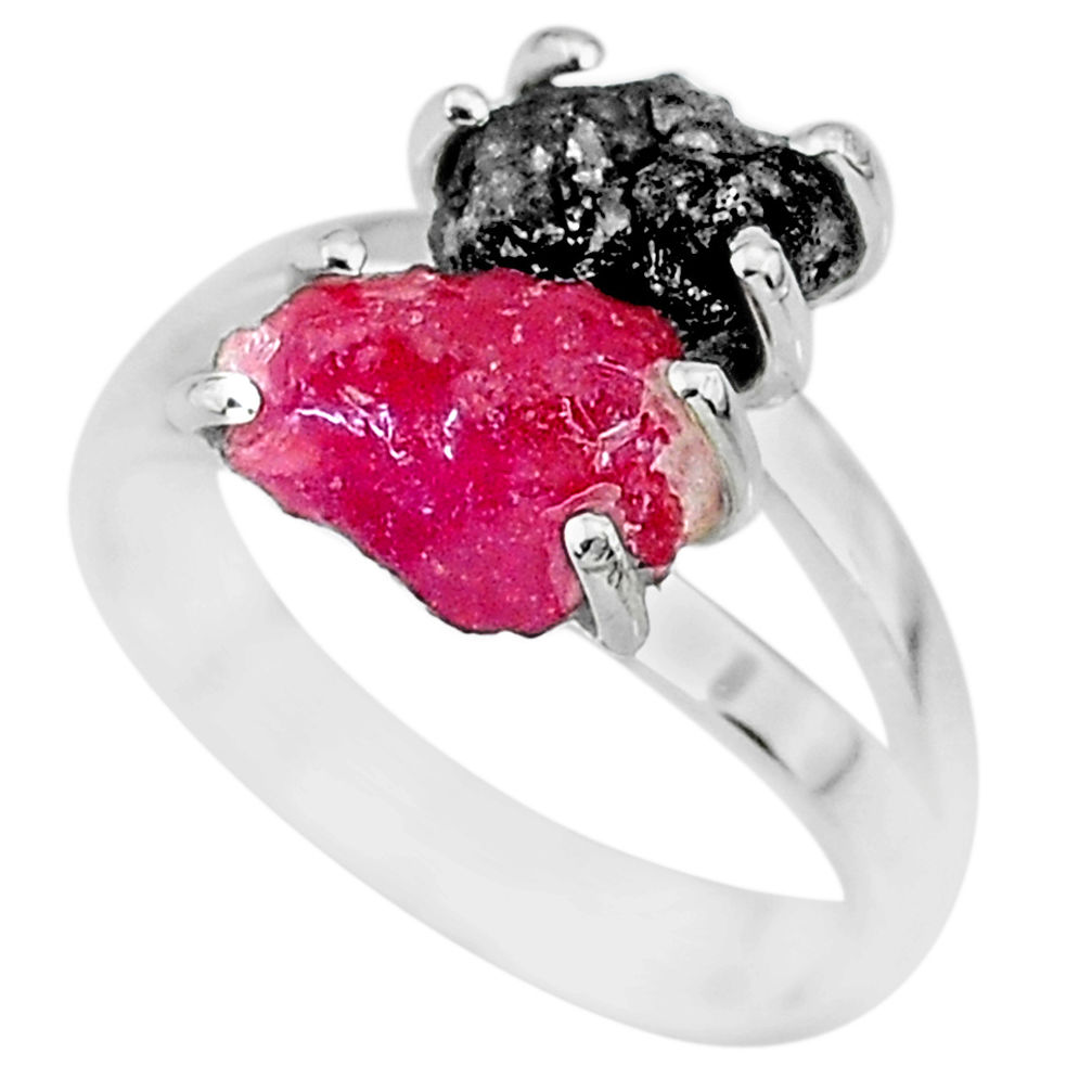 6.70cts natural diamond rough ruby rough 925 sterling silver ring size 7 r92221