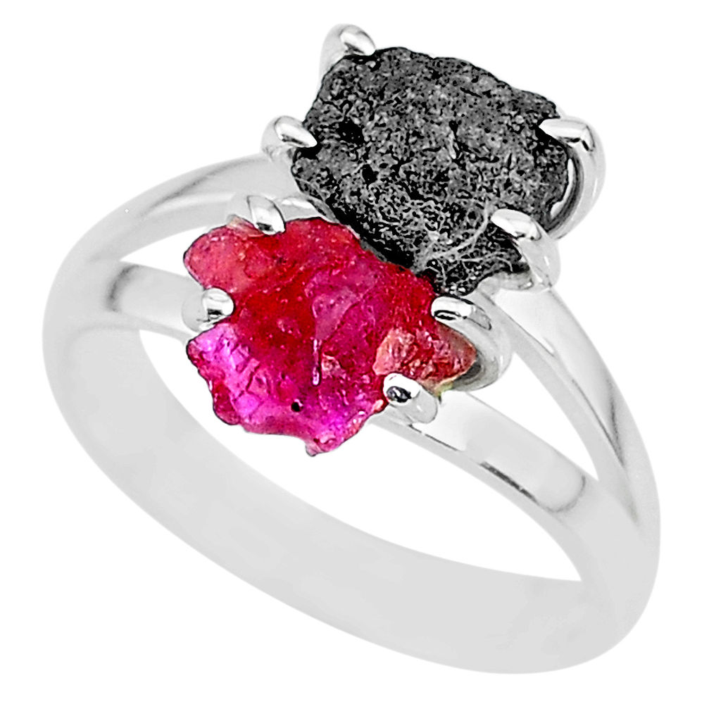 6.68cts natural diamond rough ruby rough 925 sterling silver ring size 8 r92285