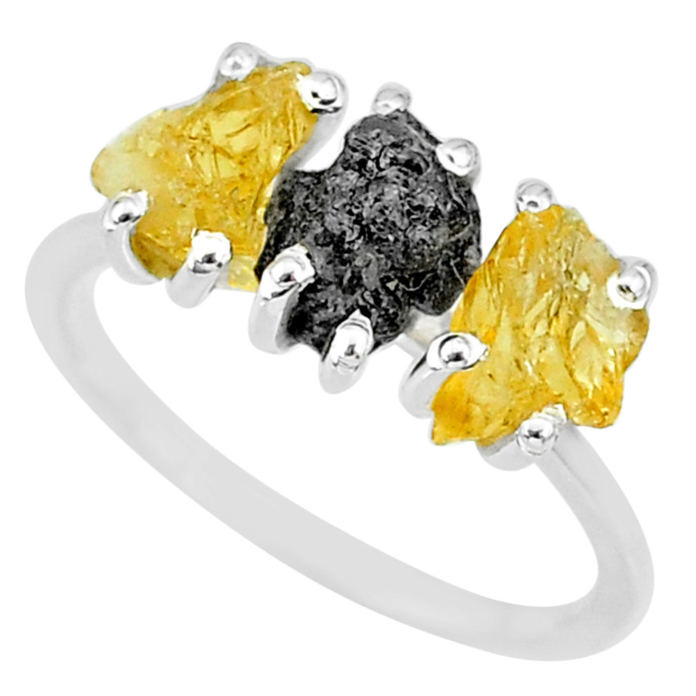 5.92cts natural diamond rough yellow citrine raw 925 silver ring size 8 r92087