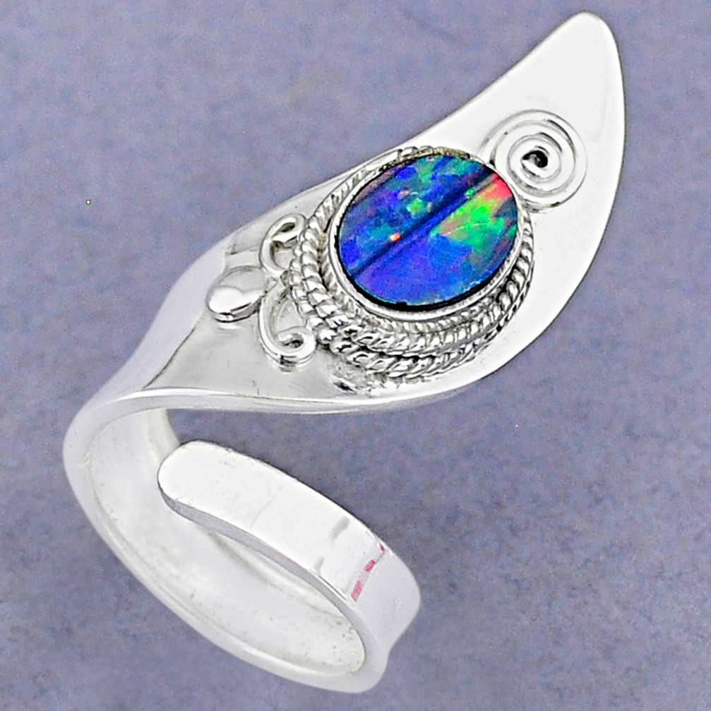 2.55cts natural doublet opal australian 925 silver adjustable ring size 5 t8710