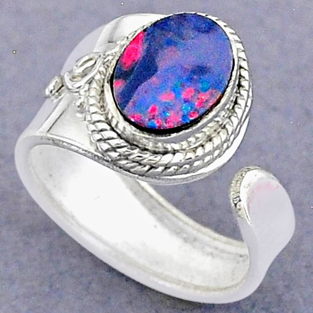 2.47cts natural doublet opal australian 925 silver adjustable ring size 5 t8716