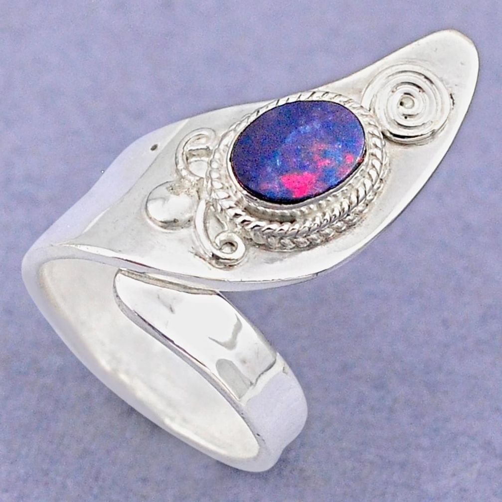 1.70cts natural doublet opal australian 925 silver adjustable ring size 5 t88011