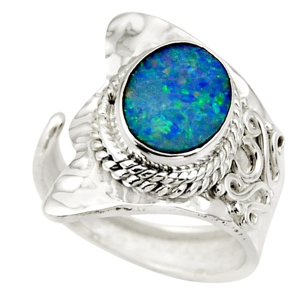 3.41cts natural doublet opal australian 925 silver adjustable ring size 7 r49730