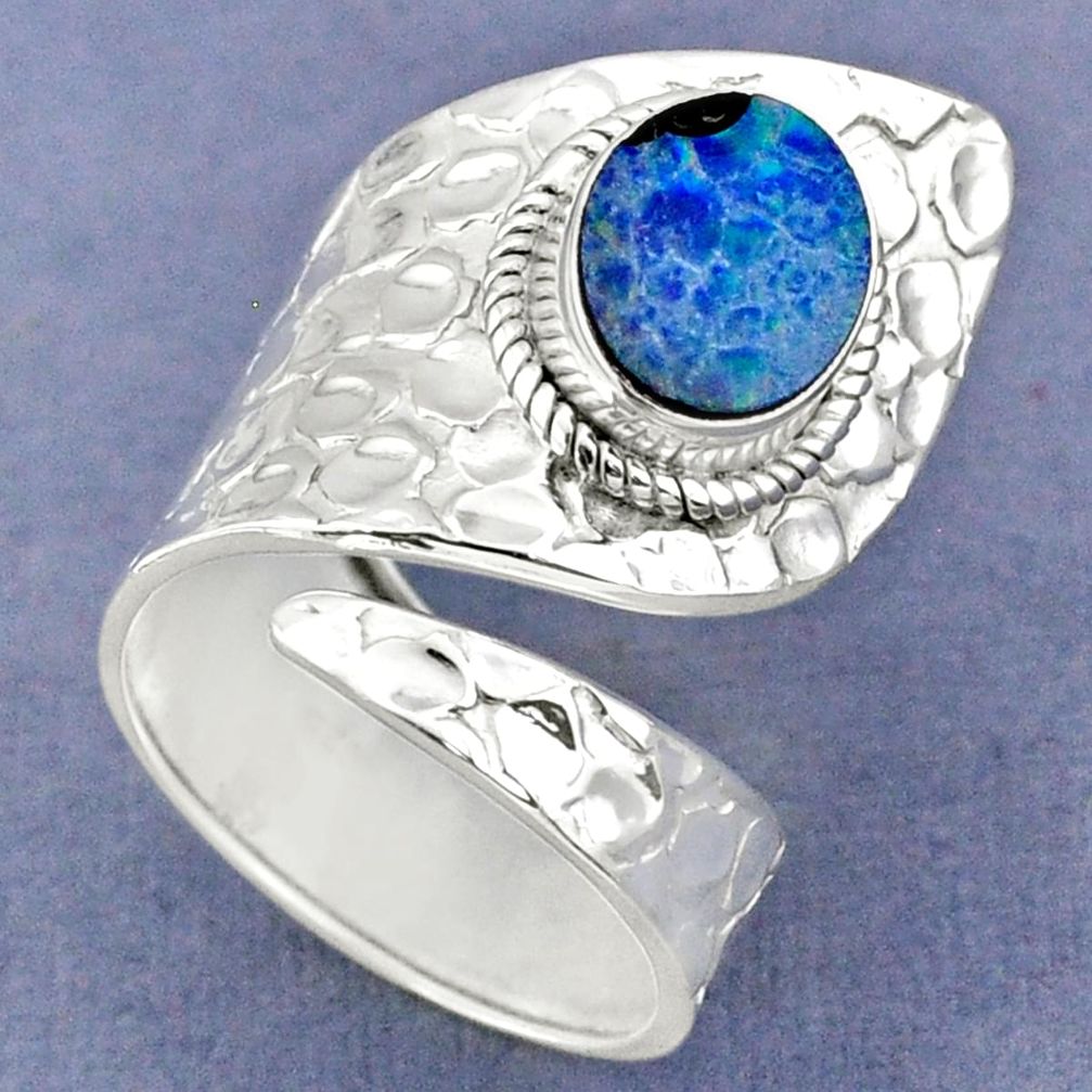 2.93cts natural doublet opal australian 925 silver adjustable ring size 7 r63369