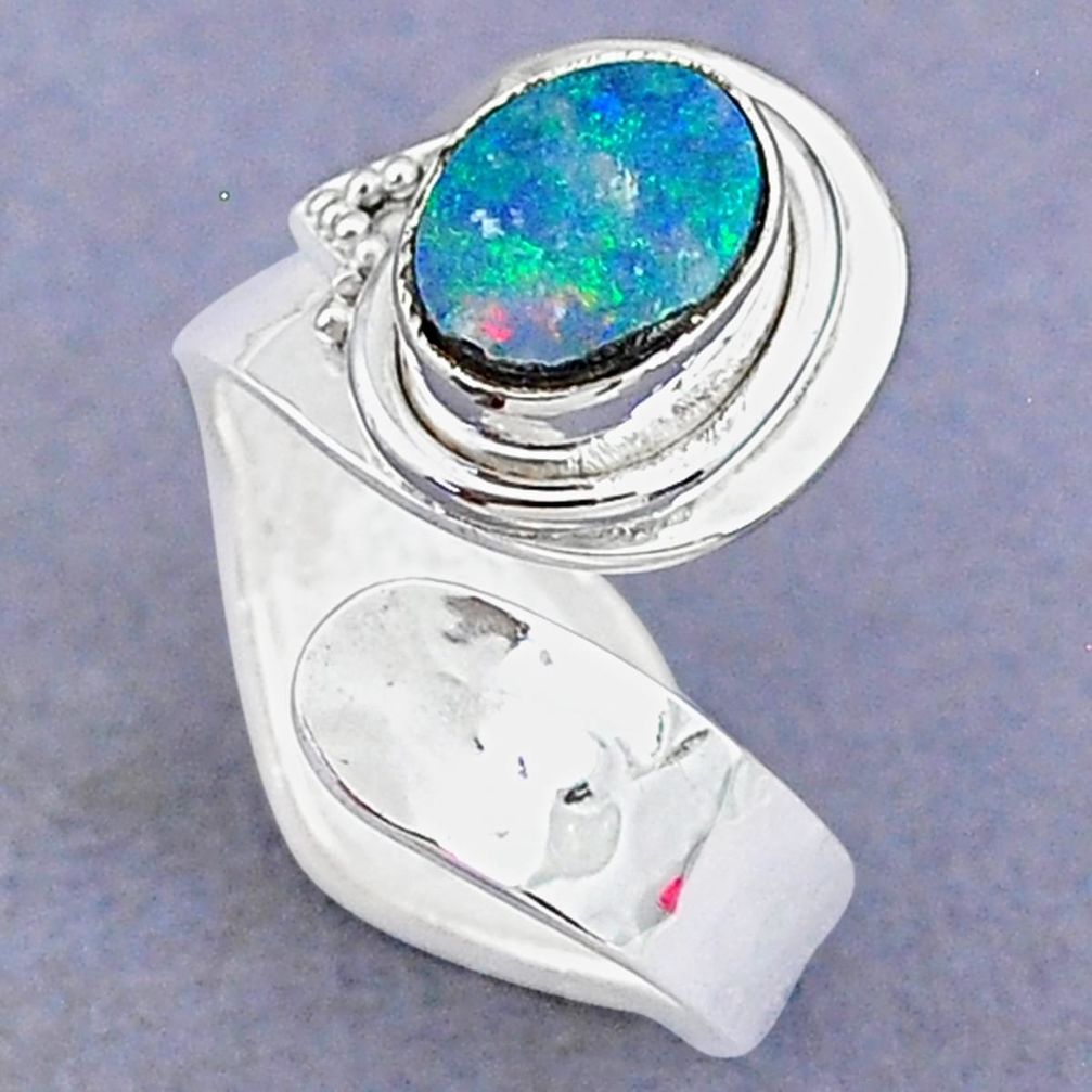 1.96cts natural doublet opal australian 925 silver adjustable ring size 7 t8689