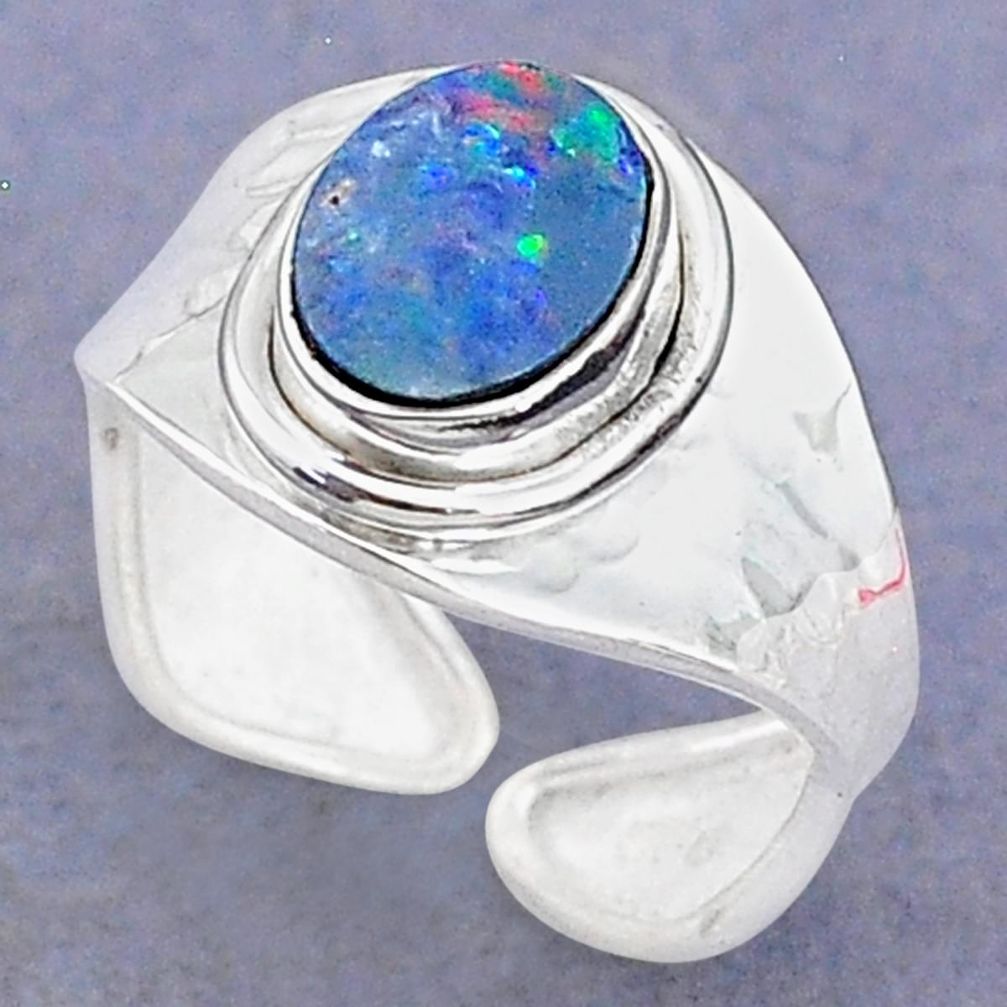 2.29cts natural doublet opal australian 925 silver adjustable ring size 7 t8692