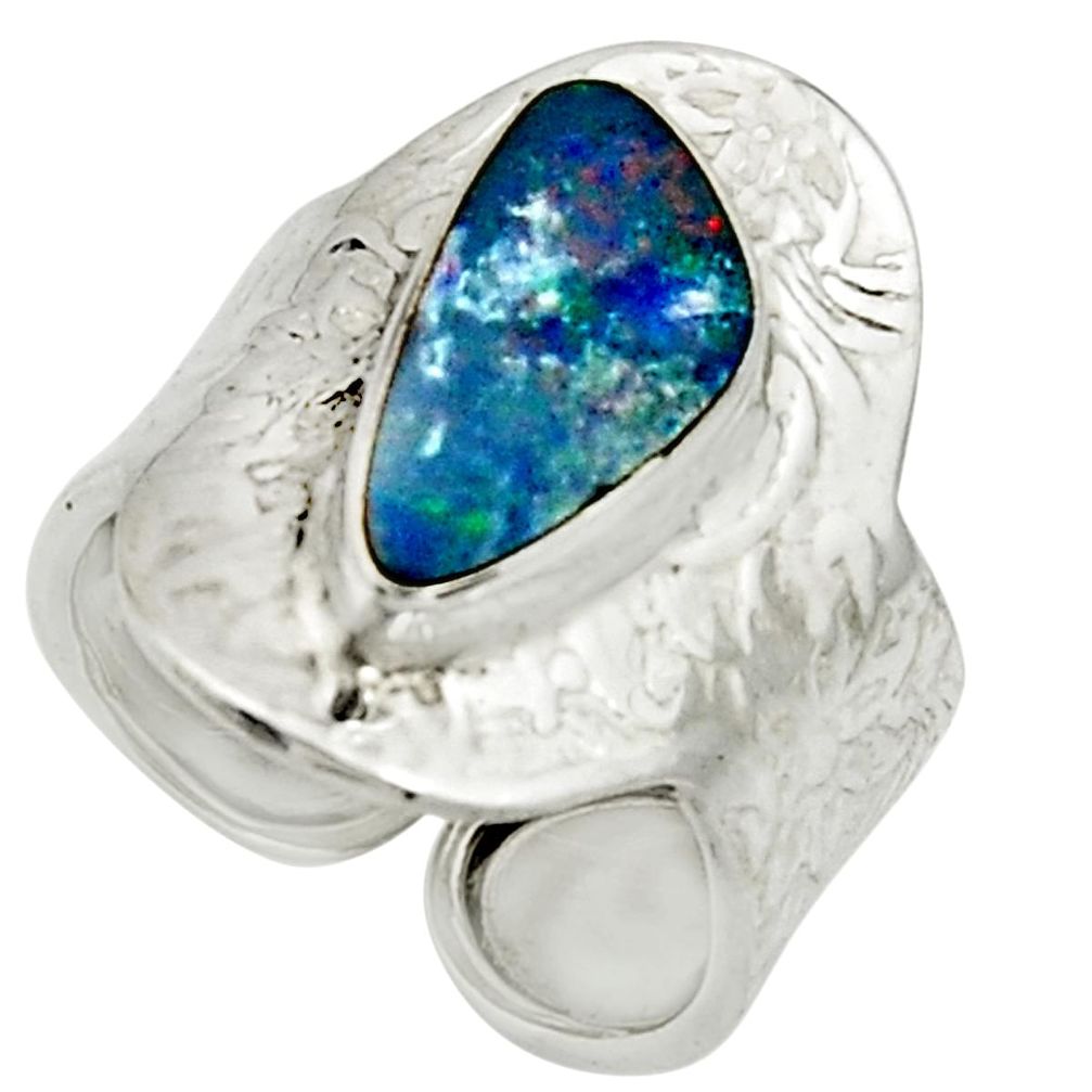 4.22cts natural doublet opal australian 925 silver adjustable ring size 8 r22520