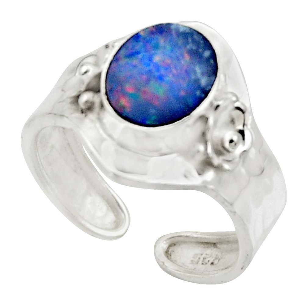 3.50cts natural doublet opal australian 925 silver adjustable ring size 8 r49737