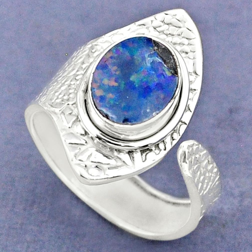 3.51cts natural doublet opal australian 925 silver adjustable ring size 8 r63394