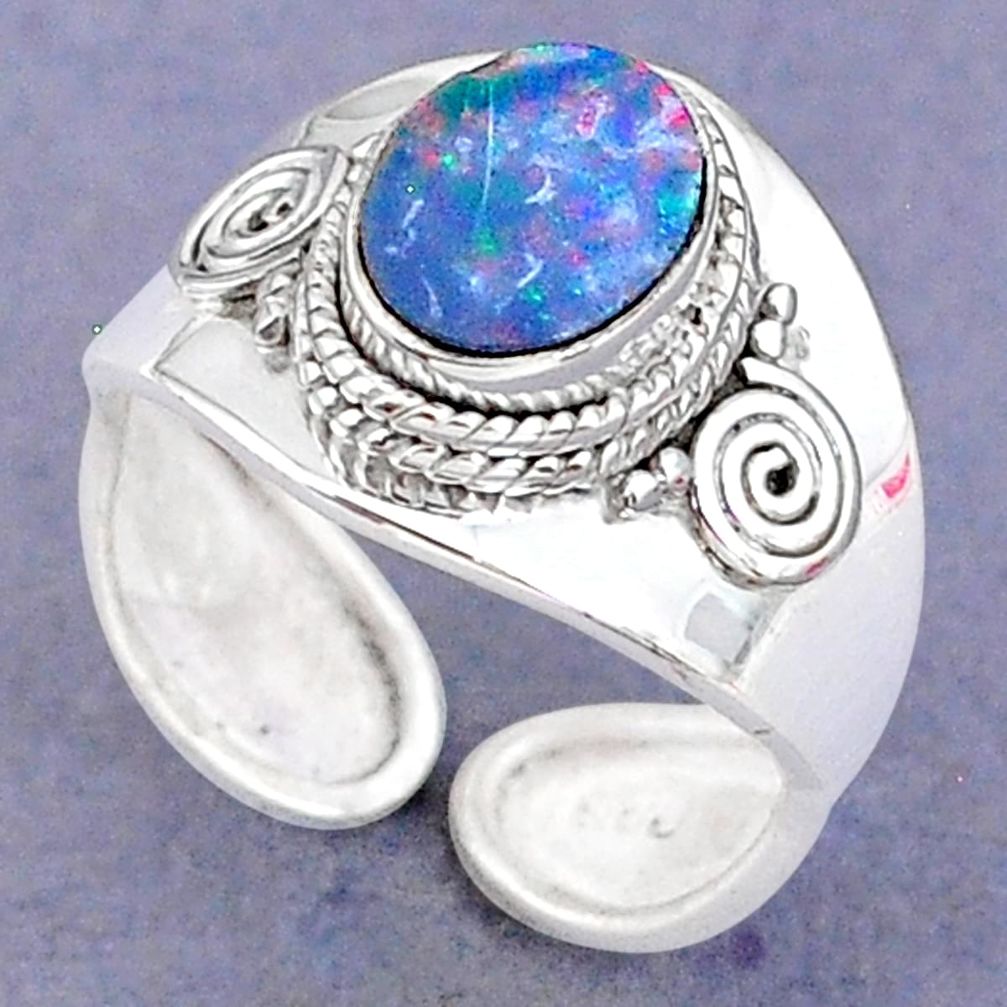 2.17cts natural doublet opal australian 925 silver adjustable ring size 8 t8683