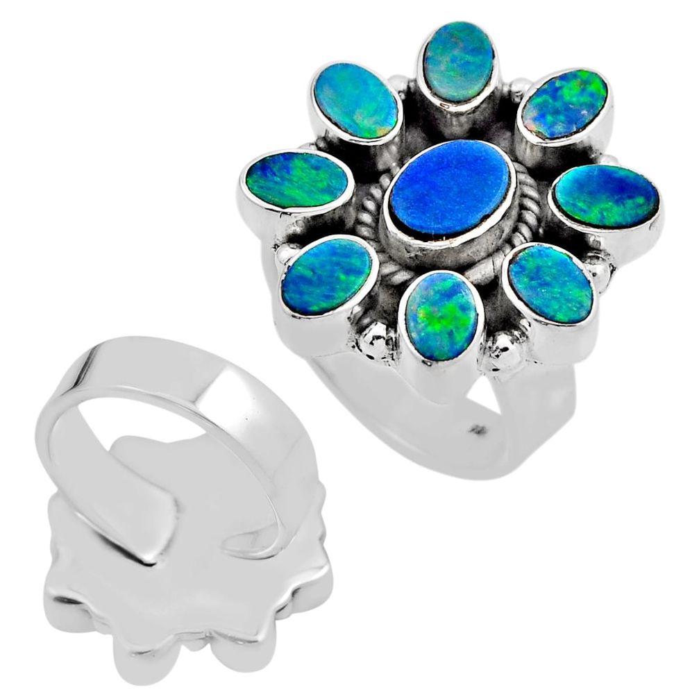 8.62cts natural doublet opal australian 925 silver adjustable ring size 9 c33941