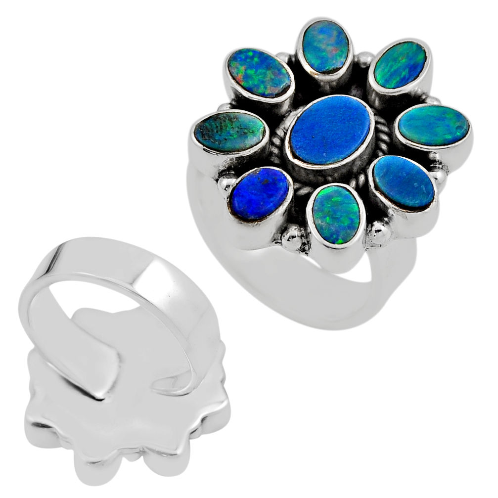 8.62cts natural doublet opal australian 925 silver adjustable ring size 9 c33944