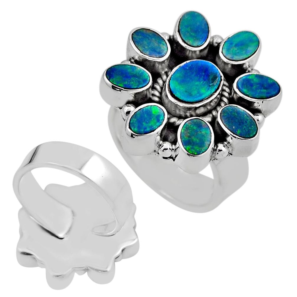 8.77cts natural doublet opal australian 925 silver adjustable ring size 9 c33945