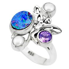 4.68cts natural doublet opal australian 925 silver angel ring size 7.5 t10407