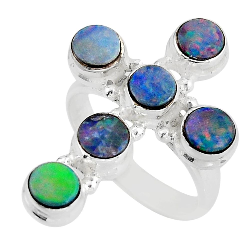 2.98cts natural doublet opal australian 925 silver cross ring size 7.5 y57231