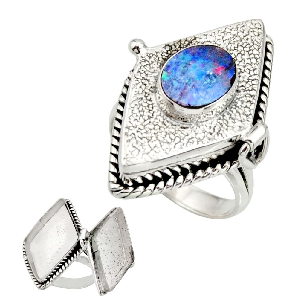 3.79cts natural doublet opal australian 925 silver poison box ring size 9 r26693