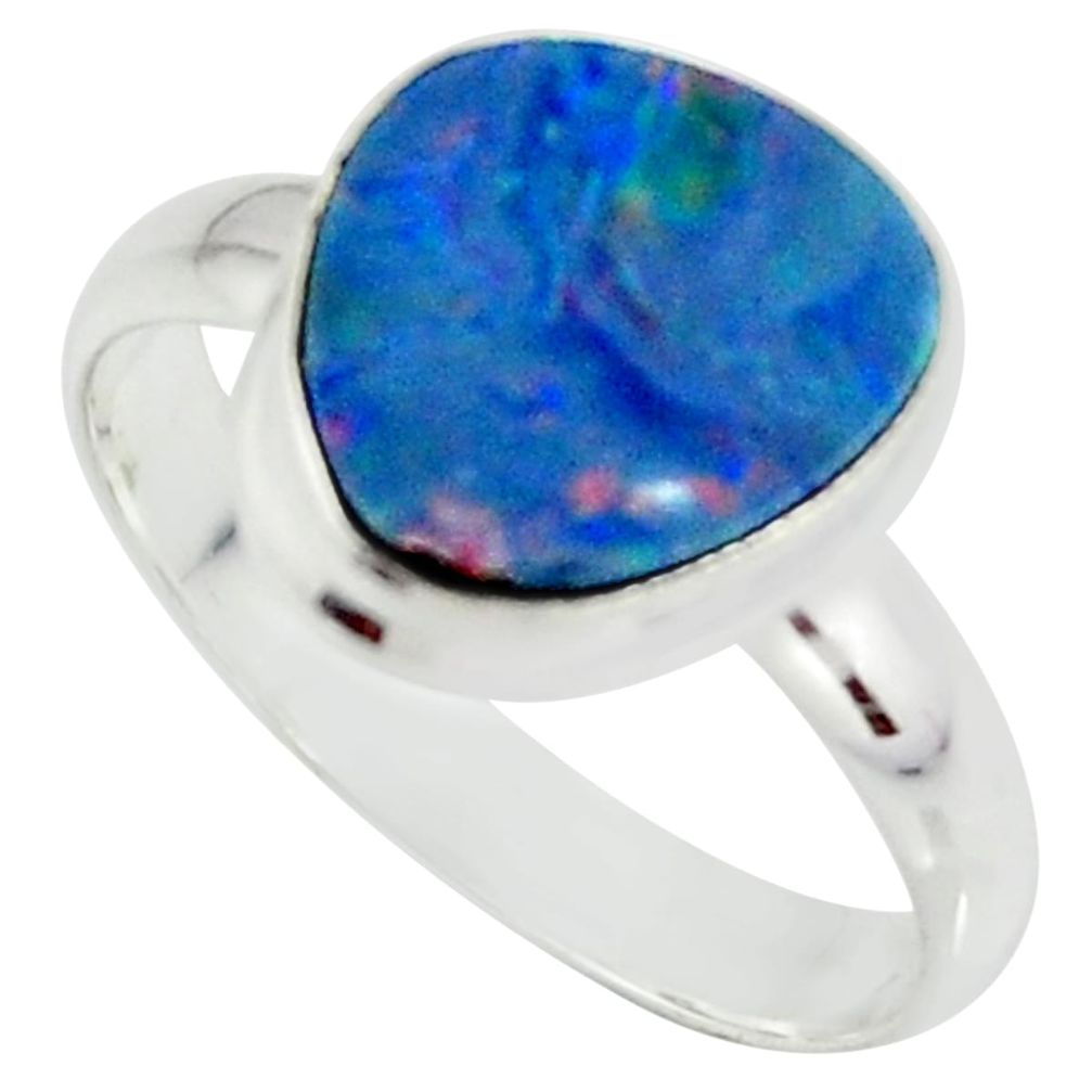 4.93cts natural doublet opal australian 925 silver solitaire ring size 10 r39269