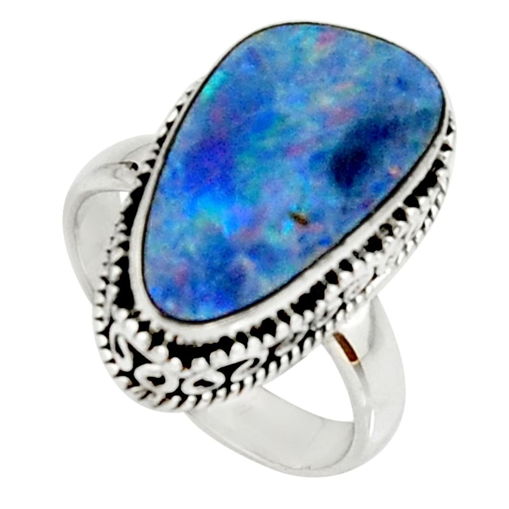 6.46cts natural doublet opal australian 925 silver solitaire ring size 7 r22713