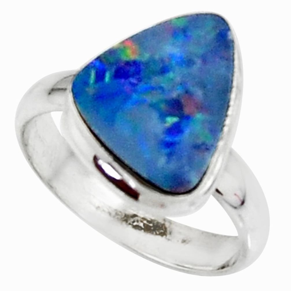4.42cts natural doublet opal australian 925 silver solitaire ring size 7 r39242
