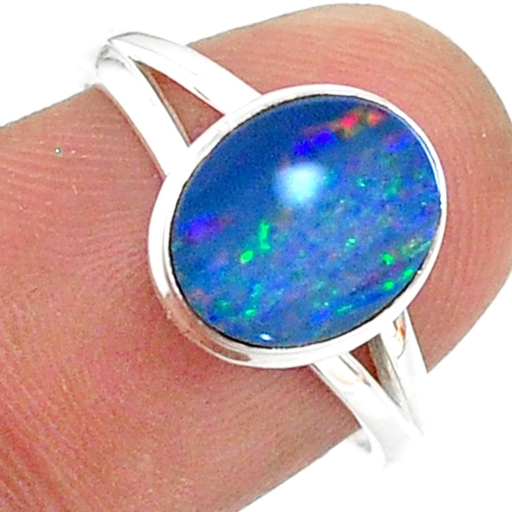 2.19cts natural doublet opal australian 925 silver solitaire ring size 7 t34496