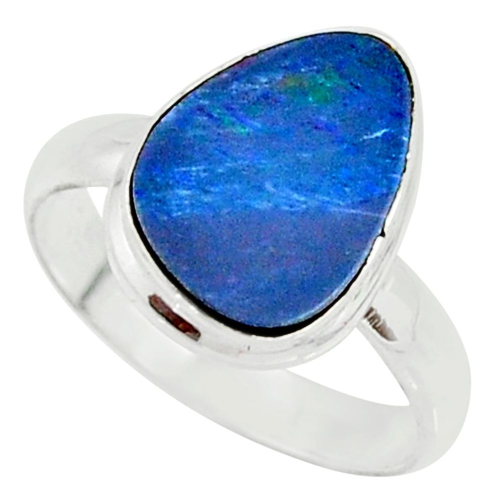 4.84cts natural doublet opal australian 925 silver solitaire ring size 8 r39251