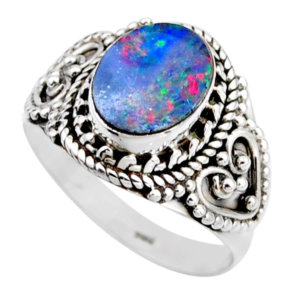 3.62cts natural doublet opal australian 925 silver solitaire ring size 8 r53438