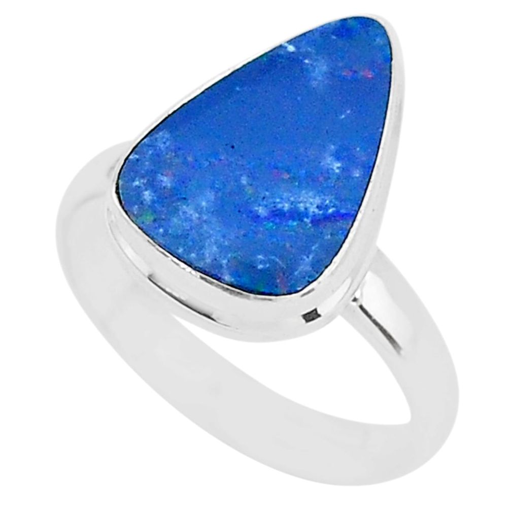 5.10cts natural doublet opal australian 925 silver solitaire ring size 8.5 t4223