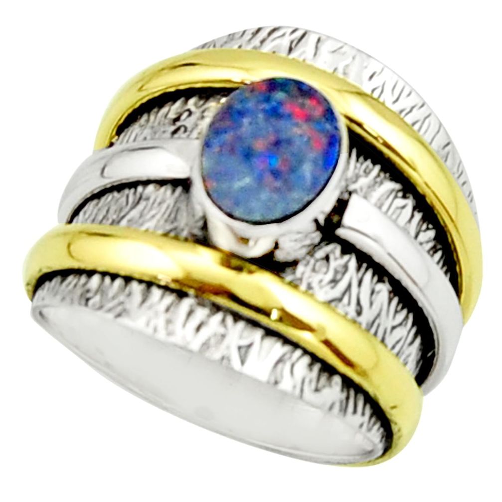 1.92cts natural doublet opal australian 925 silver two tone ring size 6.5 r22178