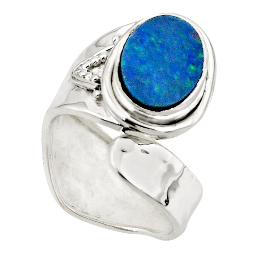 3.22cts natural doublet opal australian silver adjustable ring size 5.5 r49729