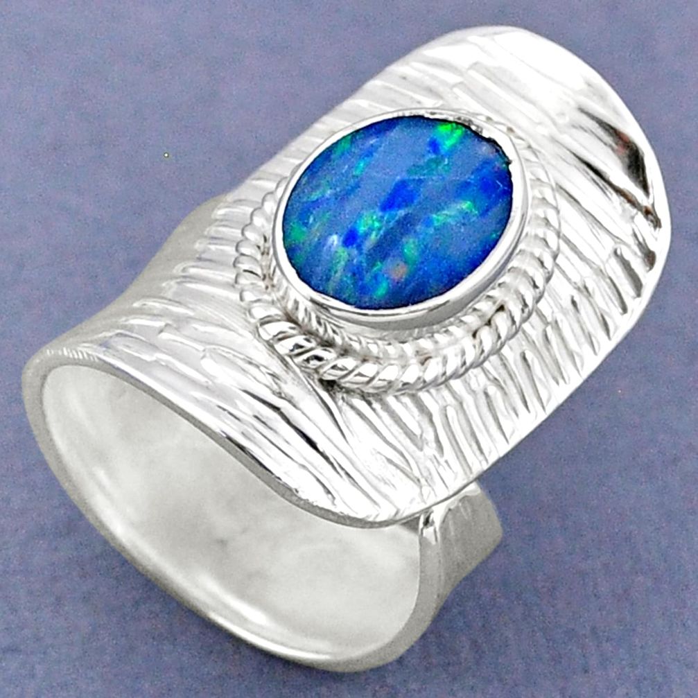 3.22cts natural doublet opal australian silver adjustable ring size 6.5 r63277