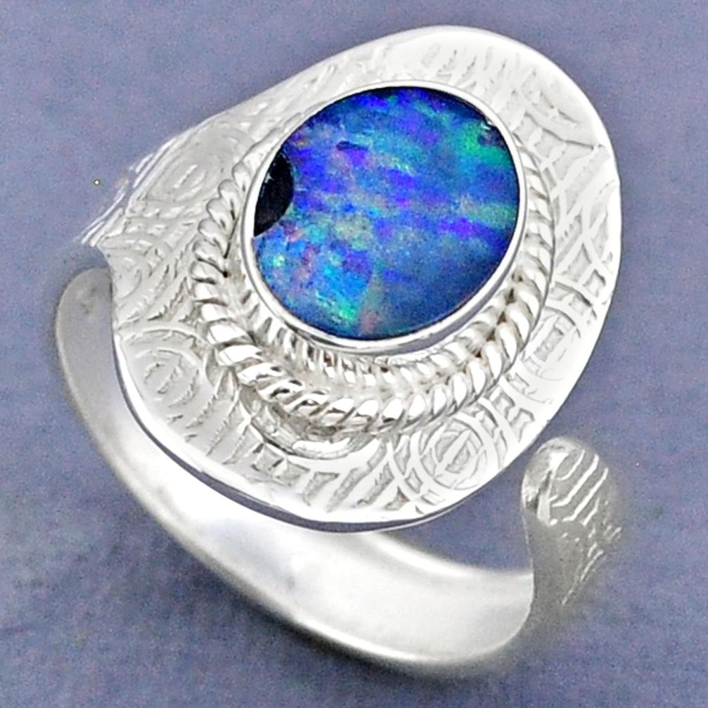 3.51cts natural doublet opal australian silver adjustable ring size 8.5 r63318