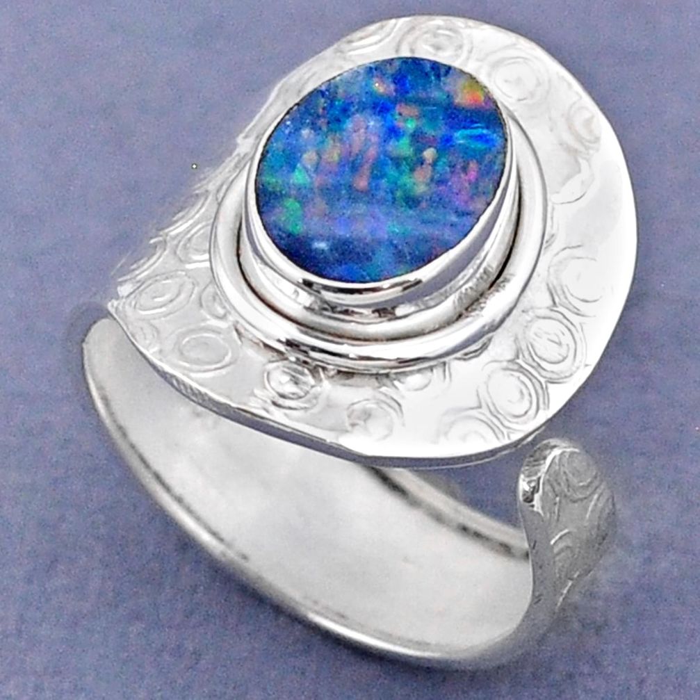 3.66cts natural doublet opal australian silver adjustable ring size 8.5 r63331