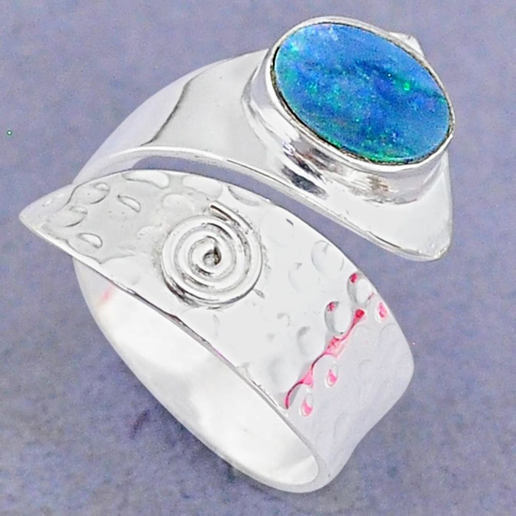 2.33cts natural doublet opal australian silver adjustable ring size 8.5 t8695