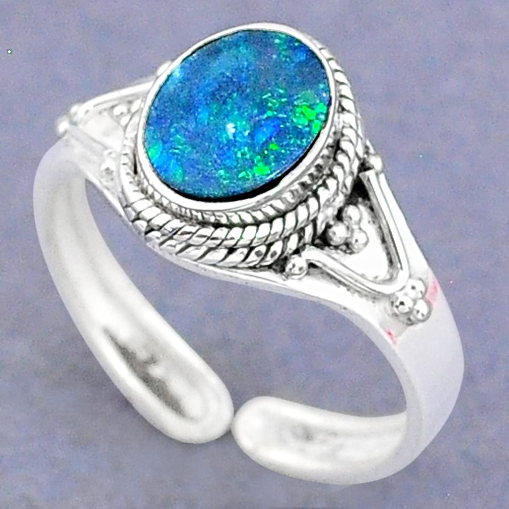 2.10cts natural doublet opal australian silver adjustable ring size 8.5 t8698