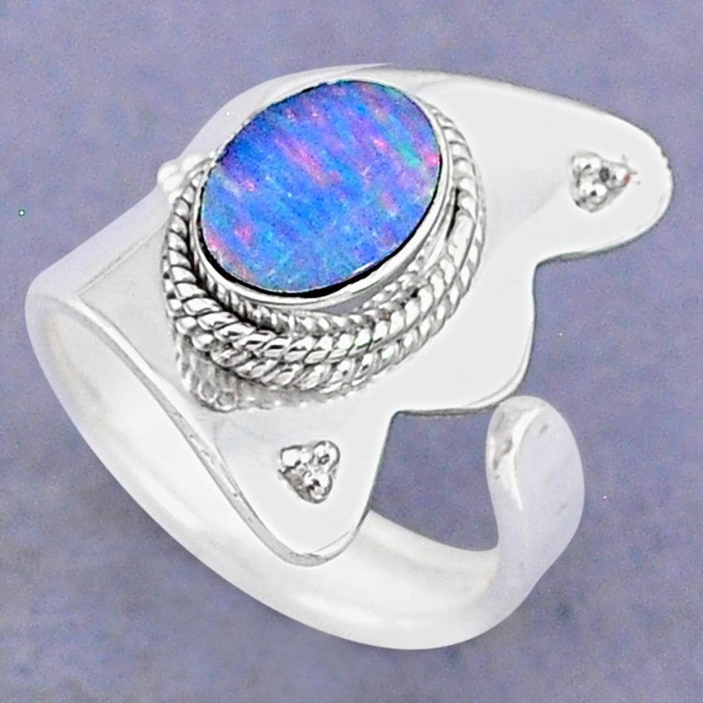 2.05cts natural doublet opal australian silver adjustable ring size 7.5 t8699