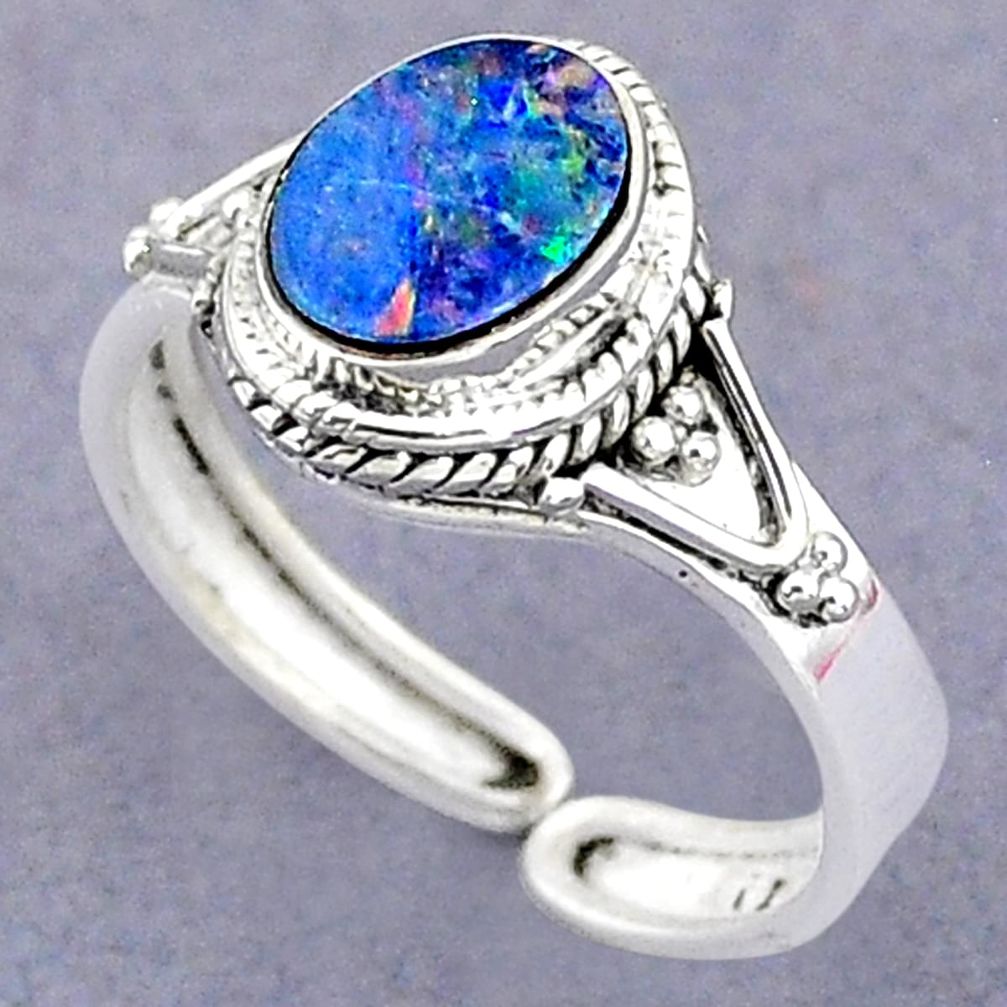 2.12cts natural doublet opal australian silver adjustable ring size 8.5 t8717
