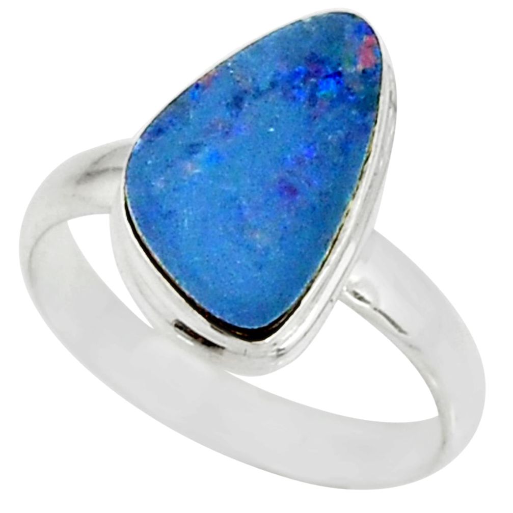 5.36cts natural doublet opal australian silver solitaire ring size 9.5 r39241