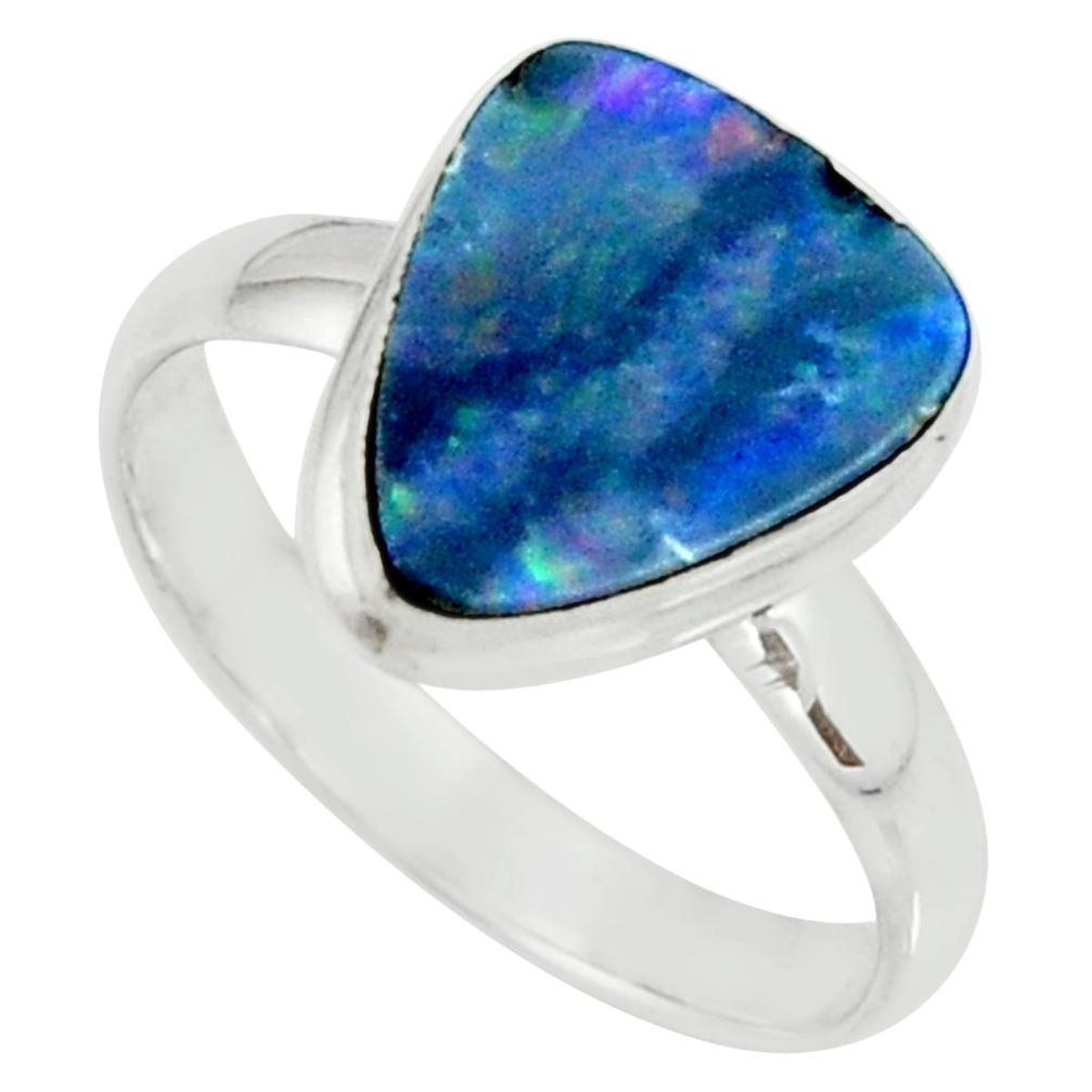 5.36cts natural doublet opal australian silver solitaire ring size 9.5 r39255