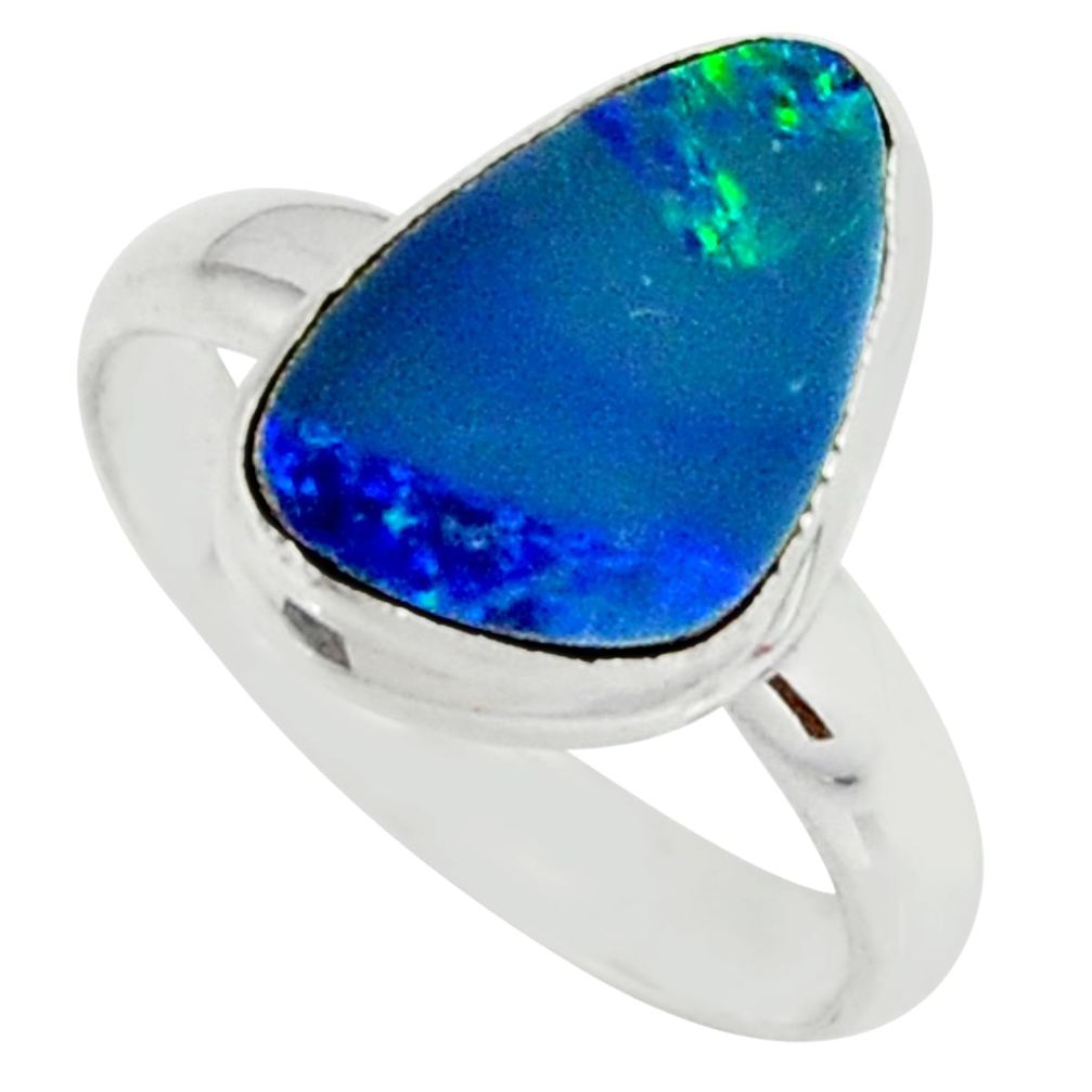 4.91cts natural doublet opal australian silver solitaire ring size 7.5 r39256
