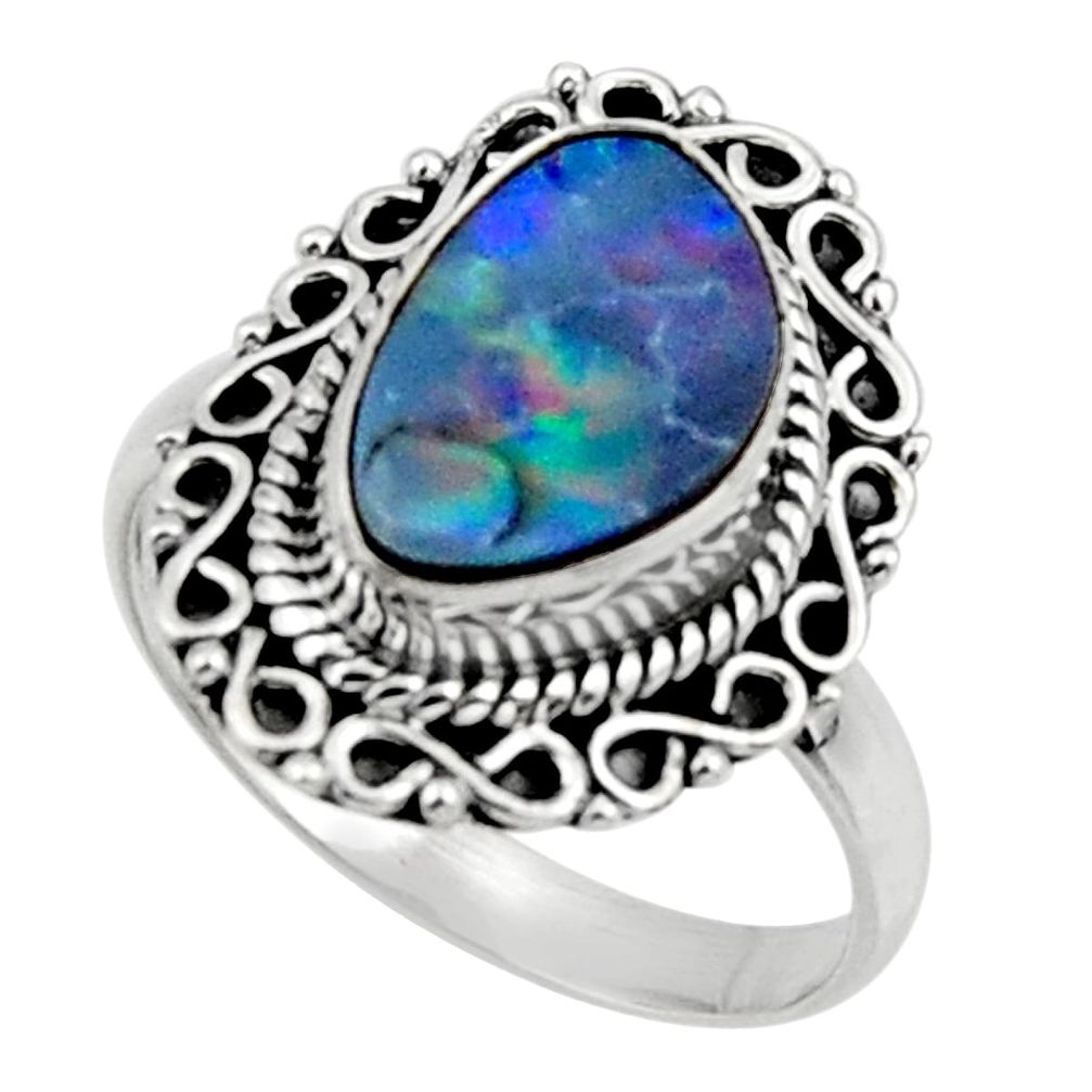 3.89cts natural doublet opal australian silver solitaire ring size 8.5 r47302