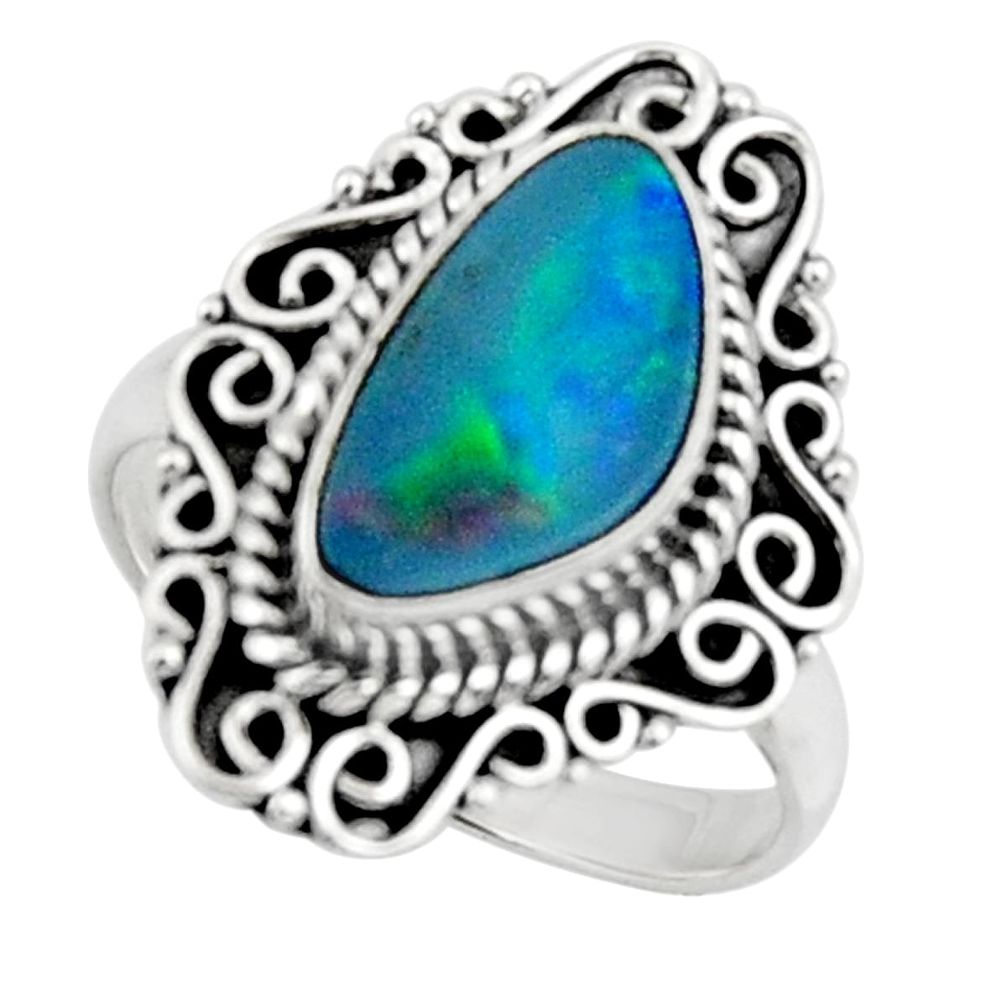 3.97cts natural doublet opal australian silver solitaire ring size 7.5 r47320